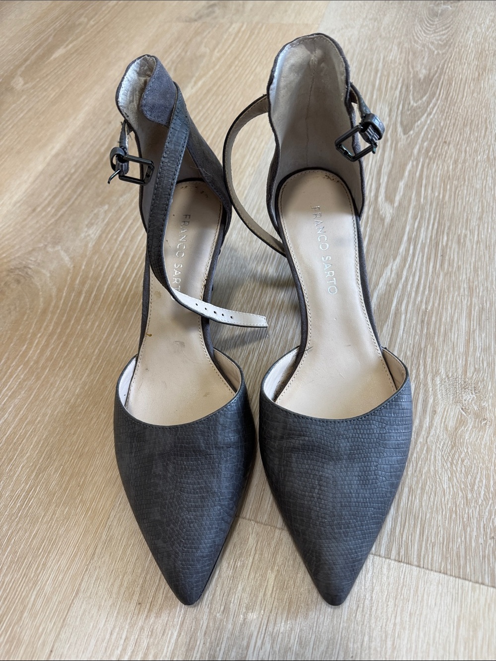 Franco Sarto Charcoal Pointed-Toe Ankle-Strap Pumps